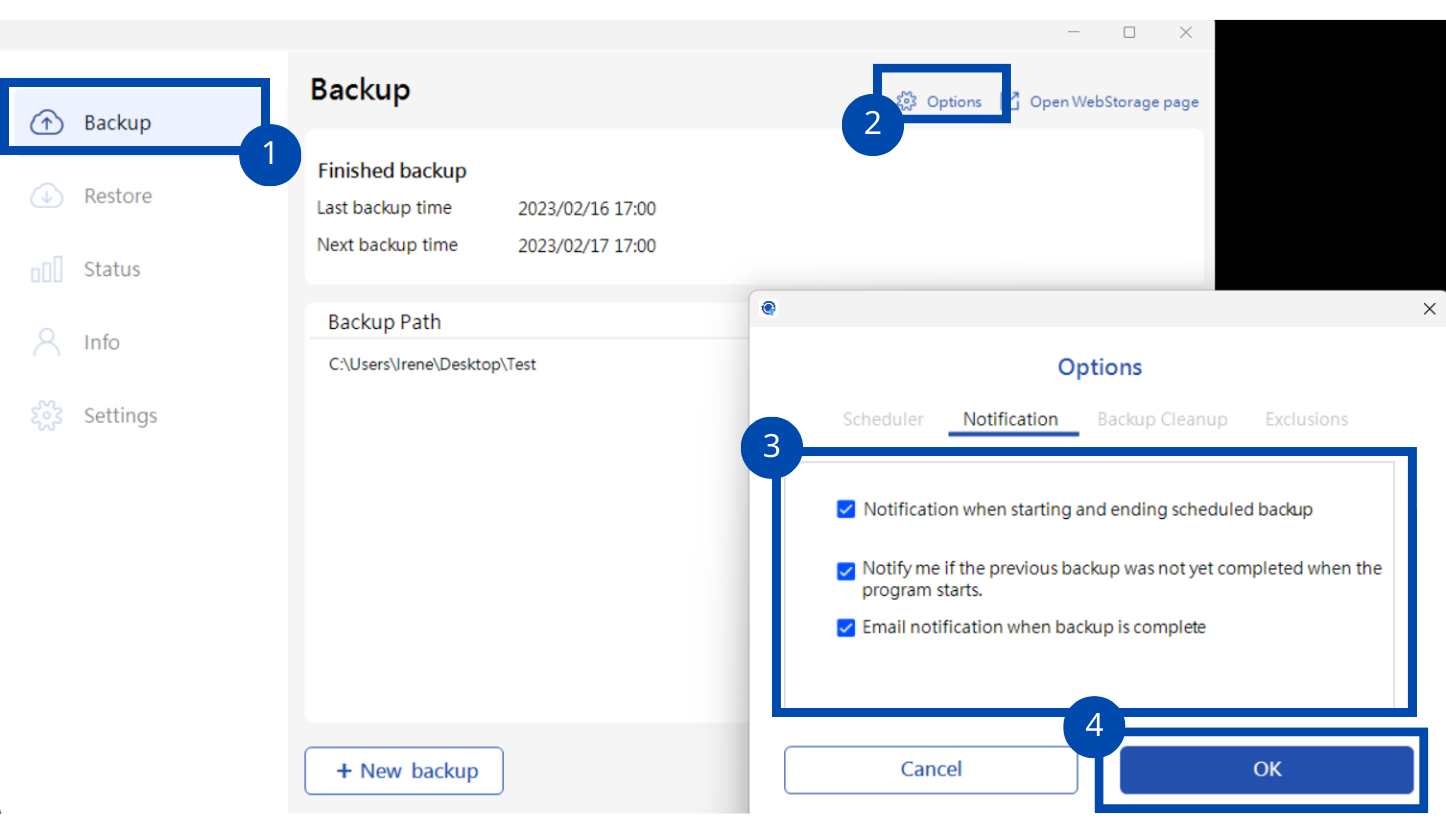 How to set up backup notifications asus webstorage support center
