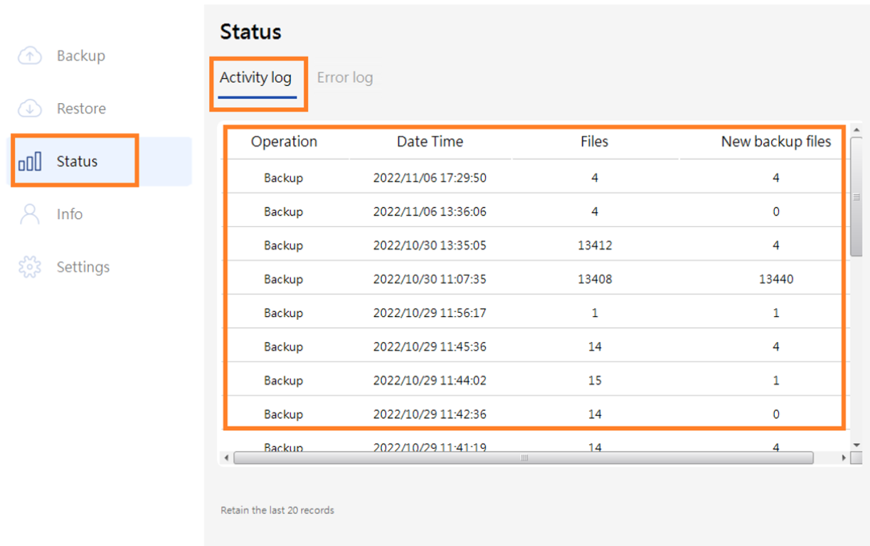 Activity log image